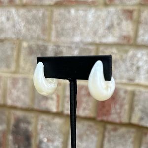 Cream and White Acrylic Marble Teardrop Earrings